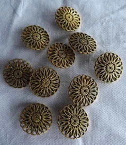 16mm Fancy Flower Metal Gold Buttons 10pcs - Picture 1 of 9