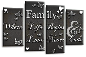 Family Love Quote Art Print Grey White Black Framed Split Wall Canvas Picture - Picture 1 of 5