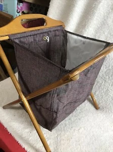 Vintage Fabric Magazine Holder Yarn Sewing Wood Folding Frame Sturdy 10”x11” - Picture 1 of 9