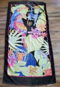 Vintage 1990s Tropical Jungle Animals Beach Towel 56x26.5 Toucan Monkey Iquana - Picture 1 of 5