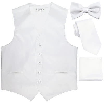 New Men's solid Tuxedo Vest Waistcoat & necktie & Bow tie & Hankie white prom - Image 1 of 4