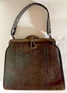 JEMCO Brown Leather Purse Laced Edges Drop Handle ~Pat Stamp NOV, 3, 1981 - Picture 1 of 12