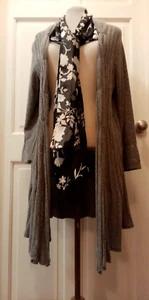 LADIES WOMENS M&S PER UNA 14 LONG GREY SOFT ANGORA* Mohair* RIBBED OPEN CARDIGAN - Picture 1 of 23
