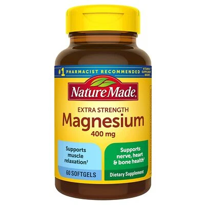Nature Made Extra Strength Magnesium 400mg Muscle Heart Nerve Support 60 Soft... Foto 1 de 3