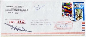 Venezuela 1976 Cubierta de Correo Aéreo Registrada Universidad Occidental Barquisimeto a U - Imagen 1 de 3