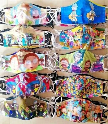Rick and Morty 2 PACK HANDMADE Adult FACE COVER MASK TV toon + Beth summer Jerry - Image 1 of 4
