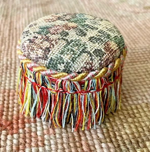 Dollhouse Miniature Faux Petit Point Ottoman Stool with Fringe 2099 - Picture 1 of 5