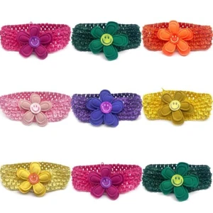 50Pcs Smiley Flower Elastic Band Dog Bowtie Necktie Collar Pet Grooming Supplies - Picture 1 of 12