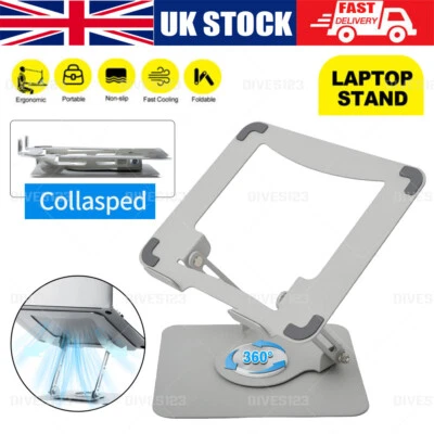360° Rotating Metal Portable Laptop Desk top Stand Holder Adjustable Tablet UK - Image 1 of 4