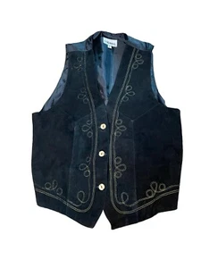 Capezio Black Leather Embroidered Button Up Vest Womens Size Petite Large - Picture 1 of 9