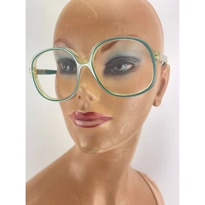 Vintage 80s oversized green eyeglasses frame, green gold iridescent, NO LENS - Picture 1 of 10
