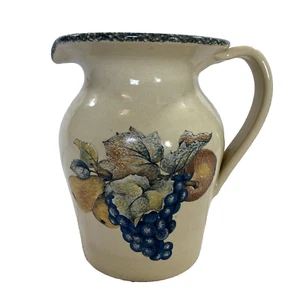Home & Garden Party Stoneware Pitcher Jug Fruit Leaves Blue Rim. Excellent Shape - Picture 1 of 14