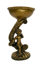 Vintage Cherub Pedestal Dish Bronze Gold Soap Candy Trinket Tray Comport Nude