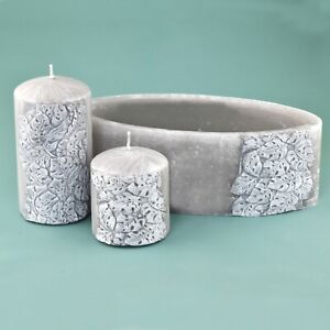 G Decor Juliet Leaves Light Grey 3D Pillar Candle