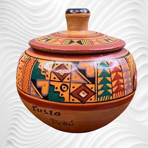 "Vaso in ceramica peruviana di Cusco fatto e dipinto a mano sembra legno 4,5"" - Foto 1 di 11