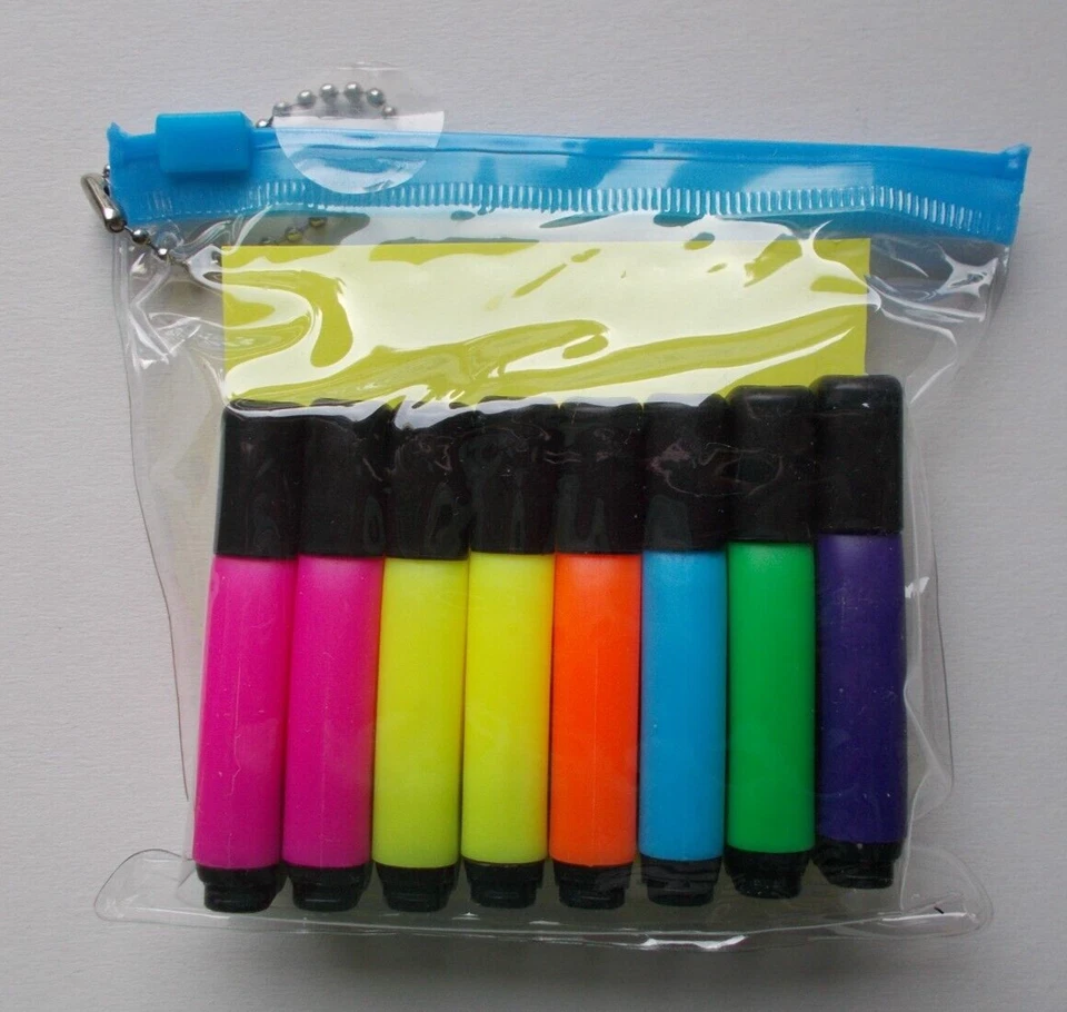 8 Mini - Textmarker + Haftnotizen Gelb 60 Blatt im Etui - wie fotografiert NEU - Bild 1 von 1