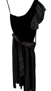 Noel Sophisticate Vintage black one shoulder, velvet bodice dress with petticoat - Picture 1 of 6