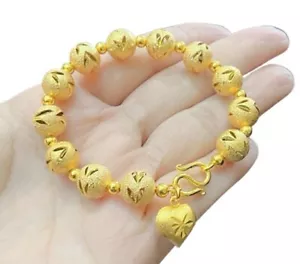 Gold yellow bracelet heart 22k 23k 24k Thai Baht beads Luxury Jewelry Gp plated - Picture 1 of 11