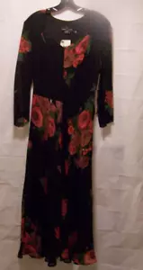 Vintage Carole Little Long Black Dress Red Floral Size 10 NWT - Picture 1 of 12