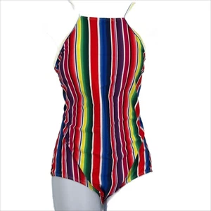 Swimsuit One Piece Trimmed Racer Front Striped in Multi Colors Size Large - Picture 1 of 5
