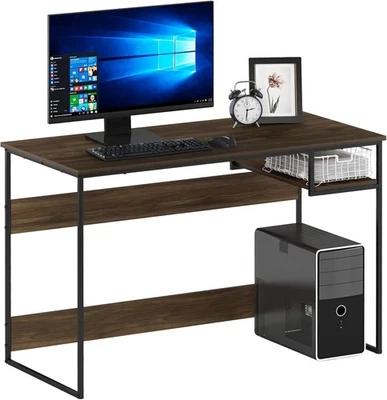 Modern Walnut Study Desk with Storage Shelf, 114x51x75cm Home Office Table - Image 1 of 4