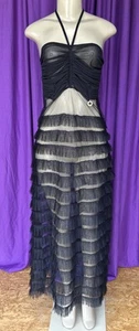 MANGANO “Abito Tebessa” Sheer Black Tiered Ruffles Sleeveless Dress Size M NWT - Picture 1 of 13