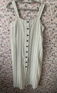 NEXT , Strappy Button front Grey /White stripe Linen/Viscose Dress ,Size 16 - Picture 1 of 4