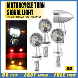 4X Motorcycle LED Bullet Turn Signal Brake Light Chrome For Bobber Cafe Racer - Picture 1 of 11