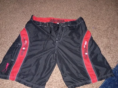 vintage Y2K Skin Industries Board Shorts Red Black Size 38 - Image 1 of 4