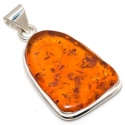 Colgante de joyería bohemia de plata de ley 925 hecho a mano con piedras preciosas de ámbar báltico Foto 1 de 4