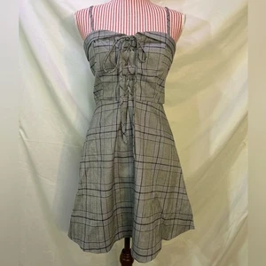 Kariertes Academia Kleid grau kokett Schnürung 90er Clueless Mini TOV LA Gr. Medium 40 - Bild 1 von 12