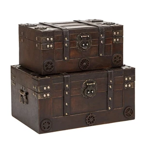 Set di 2 scrigni del tesoro vintage stile pirata per bambini, scatola del tesoro in legno per... - Foto 1 di 7