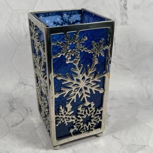 Seltener Kerzenhalter Schneeflocke Metallrahmen mit Acryl Hintergrund blau - Bild 1 von 11
