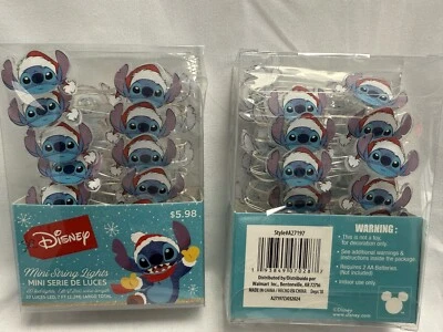 Pair 2 Disney Santa Stitch Mini String Lights 20 LED Silver Wire Battery Powered - Image 1 of 3