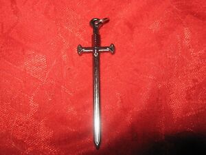 Antique Medieval USA Pewter Dark Gray Sword Dagger 50mm Pendant Charm Necklace