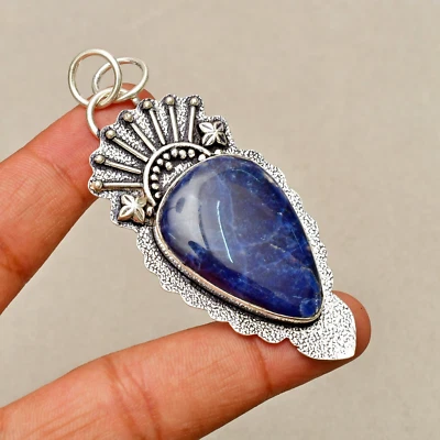 Colgante de joyería hecha a mano de plata de ley 925 con piedras preciosas de sodalita de 2,75" Foto 1 de 4
