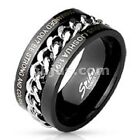 Center chain Black stainless steel ring w /bible verse Joshua 1:9