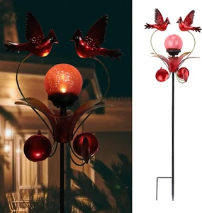 Cardinal Solar Lights Outdoor Metal Garden Stake Waterproof Crackle Glass Globe - Picture 1 of 12