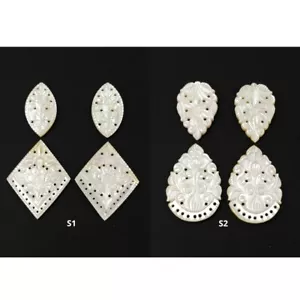 Natural MOTHER OF PEARL Gemstone Carving Hand Carved Marquise Uneven Shape Sets - Picture 1 of 3