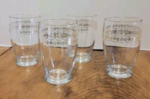 4 Pc Set MCM Gold Circle Band clear Tumbler Water Drinking Glass 4 1/4" tall - Picture 1 of 4