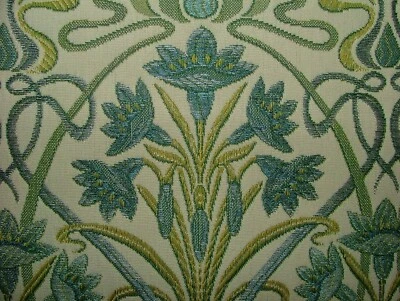 10 Metres Art Nouveau Prussian Blue Thick Jacquard Curtain Upholstery Fabric - Image 1 of 4