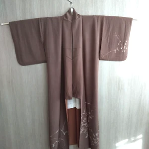 Japanese kyoto beautifulKimono yukata haori brown height63.77inch silk unisex - Picture 1 of 11