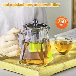Glass Teapot Kettle With Filter Infuser Coffee Tea Pot Heat Resistant 750ml - Picture 1 of 12