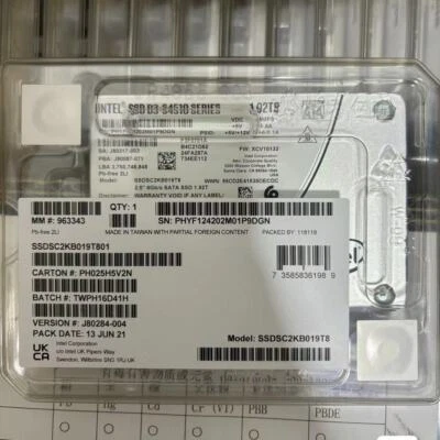 1.92TB SSD Intel S4510 6Gb/s 2,5" SATA III SSDSC2KB019T8 Solid State Drive - Image 1 of 3