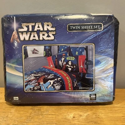 JUEGO DE SÁBANAS VINTAGE DE SABLES DE LUZ DE Star Wars tamaño doble nuevo stock antiguo hecho en ee. uu. nos Foto 1 de 3
