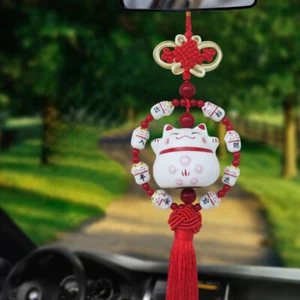 Dije colgante de cerámica Maneki Neko gato afortunado hogar/coche colgante Feng Shui - Imagen 1 de 15