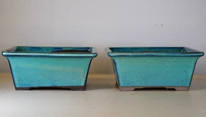 2 Set Japanese Bonsai Pot 5.7"(14.4cm) Light Green Glazed Rectangle Y728 - Picture 1 of 11
