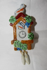 MINI RELOJ CUCO DE COLECCIÓN UVA BLUEBIRD FLORAL CERÁMICA MONTAJE EN PARED SOPORTE A JUEGO - Imagen 1 de 8