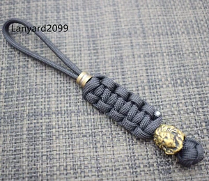 Brass Lion Bead Lanyard Knife Rope Pendant EDC For DIY - Picture 1 of 9