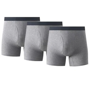 3PK Mens Cotton Boxer Briefs Tagless Comfort Flex Underwear With Opening Fly - Picture 1 of 33
